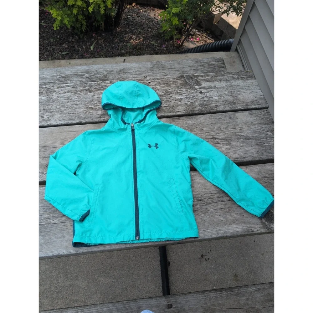 Under Armour UA Hooded Windbreaker Full zip Jacket Coat, Sz YXS Boys EXSmall EUC